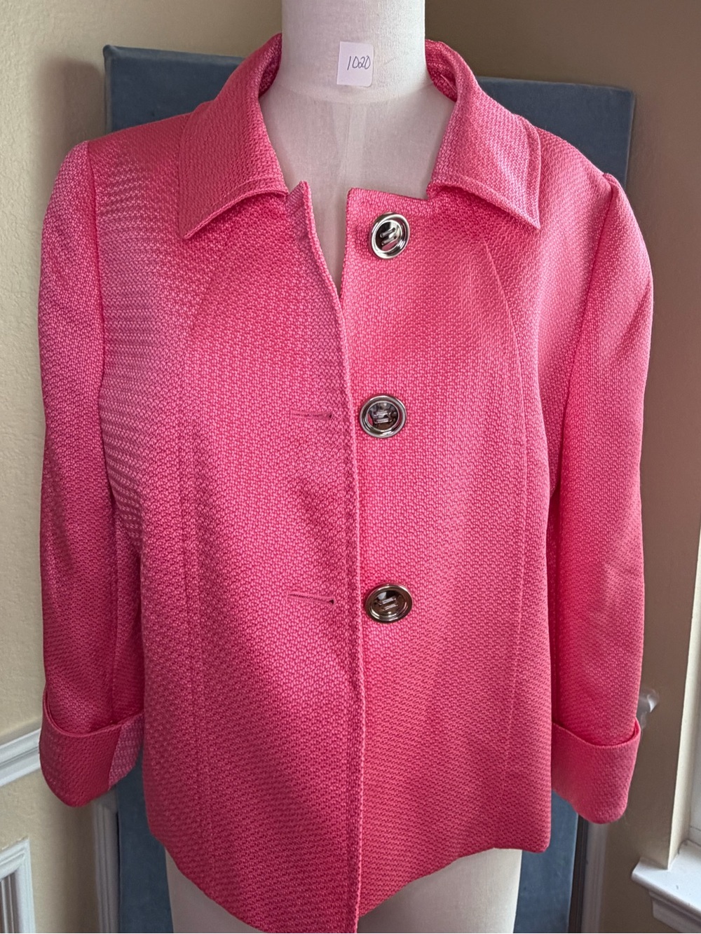 Tahari Arthur S. Levine Women’s Pink Textured Button-Front Jacket Size 12